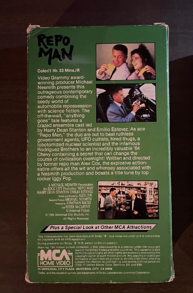 Repo Man VHS 1984 MCA Home Video 1st Release Cult Classic Punk Rock Alex Cox - Image 2 of 4
