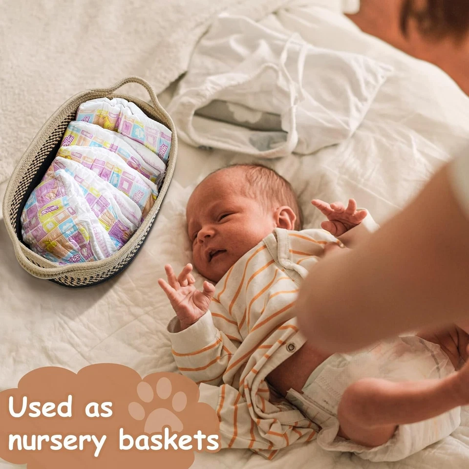 Pequeñas cestas tejidas para organizar cuerda cesta de almacenamiento con mango lindo barro... Foto 4 de 4