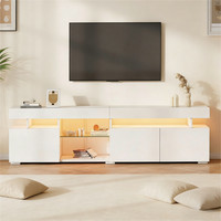 180Cm Hochglanz Tv-Schrank Lowboard Fernsehtisch Mit GlasböDen 3 TüRen Led-Licht