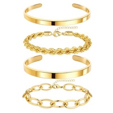 Chunky Gold Bracelets for Women Non Tarnish, 14K Gold Plated Bangle Cuff Brac...