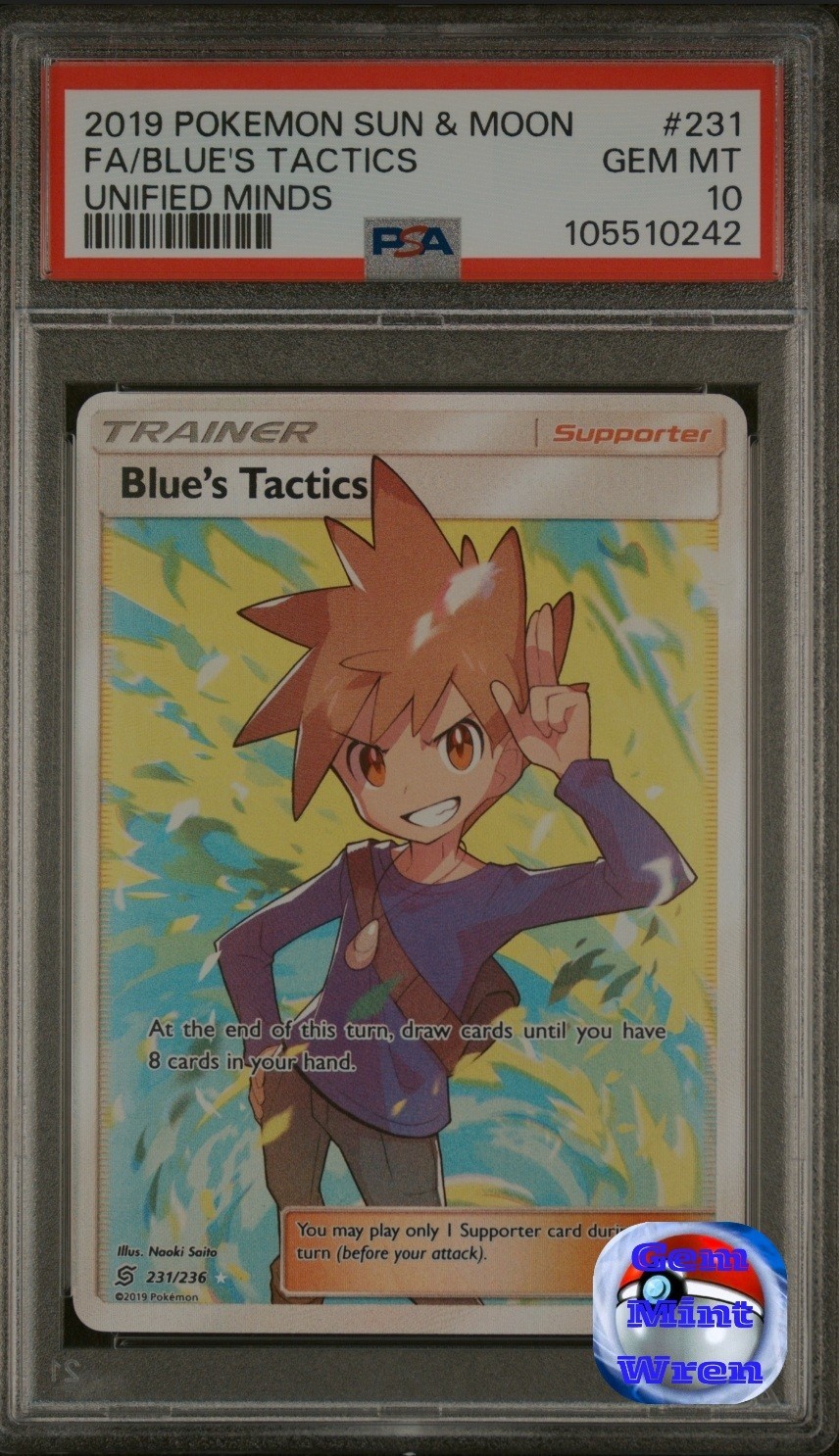 Blue's Tactics Full Art Holo Card 231/236 Sm-Unified Minds PSA 10 Gem Mint