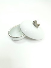 Seymour Mann Japan 80s VTG White Porcelain Silver Dove Bird Covered Trinket Box