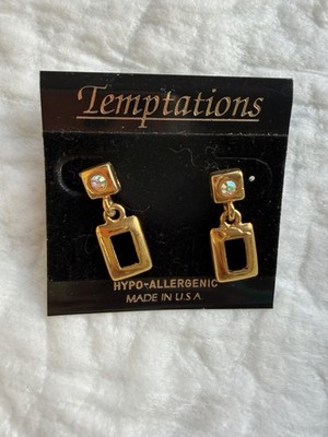 Temptations Goldtone Rectangular Drop Earrings with Aurora AB crystal/Stone