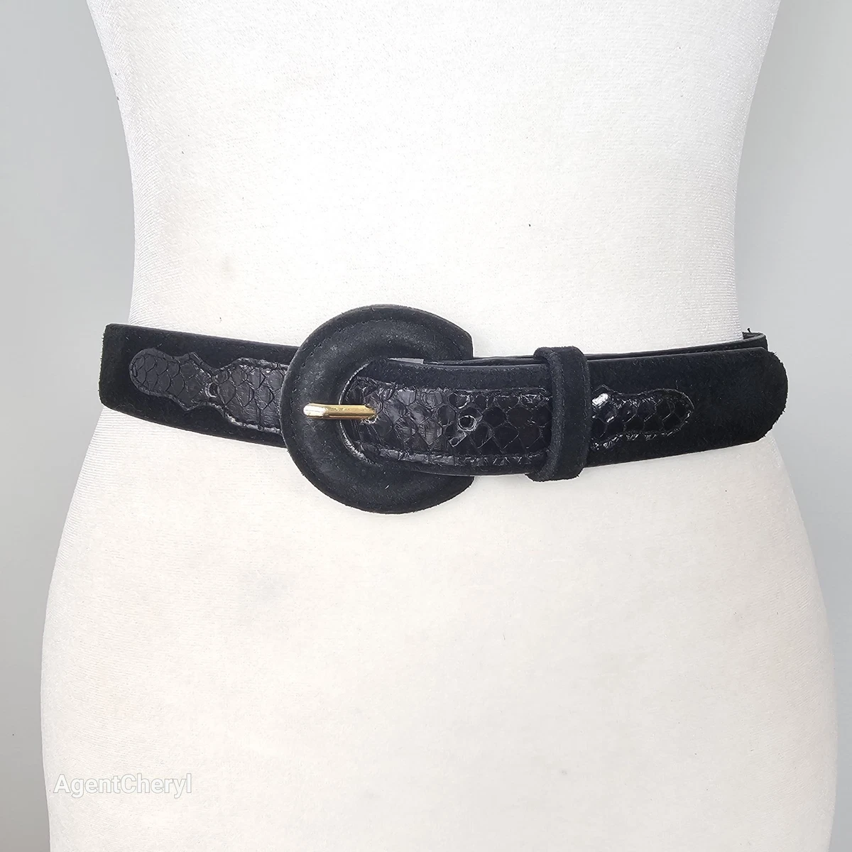 VINTAGE Real Snakeskin Belt Womens 28 Black Exotic Western Leather Dress Fashion Black Snakeskin Leather Belt: Exotic Women main image 3