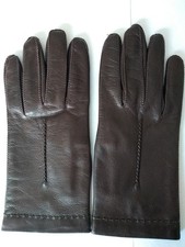 Damen Leder Handschuhe braun schmale Gr&ouml;&szlig;e 7 L&auml;nge 22 cm Vintage