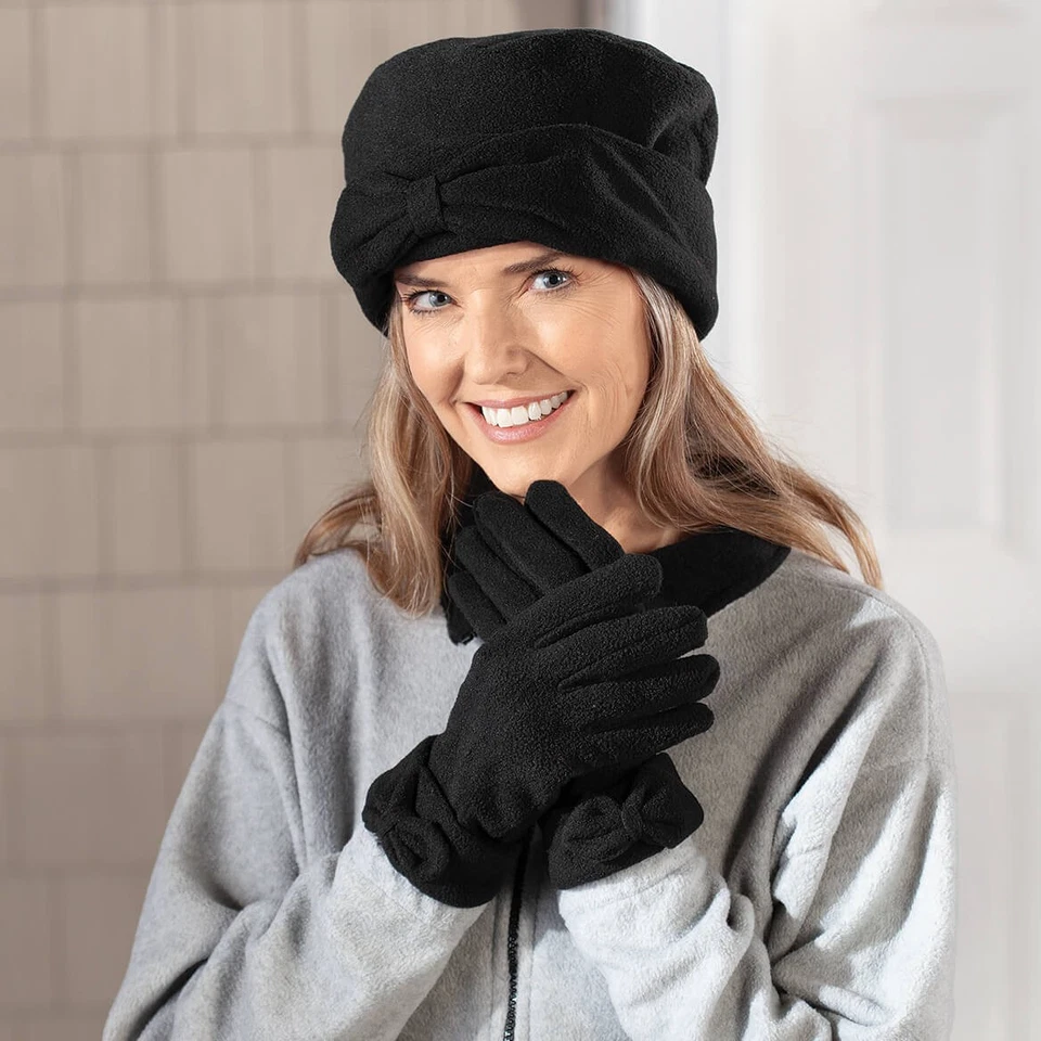 Juego de sombrero pastillero polar con lazo y guantes Foto 2 de 4