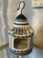 XL Chinoiserie Blue And White Bird Cage Vintage