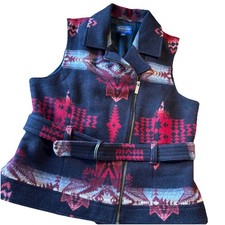 VTG PENDLETON WESTERN Classic VEST AZTEC Southwestern VIRGIN WOOL BELTED L