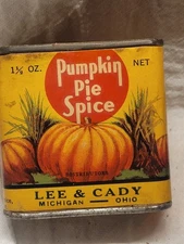 Rare Lee & Cady Pumpkin Pie Spice Tin Michigan Ohio Original Colorful Label 