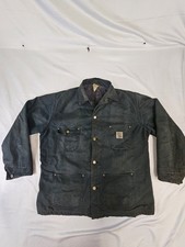 Vintage Carhartt Blanket Lined Chore Coat USA Made Black Duck Canvas XL Work...