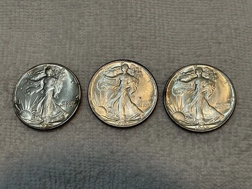 1942 + 1944 +1945 Gem BU/MS Walking Liberty Halves - Set of 3 - Uncirculated