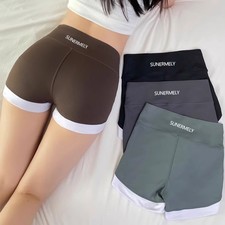 Yoga Workout Shorts for Women High Waist Solid Color Polyester All Seasons Wear