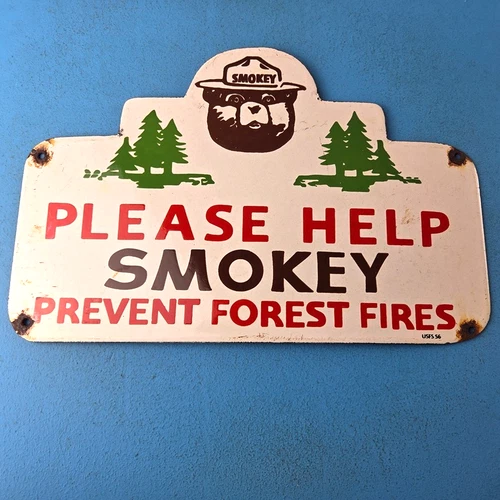 Vintage Forest Service Sign - Smokey Bear Hiking Wilderness Gas Porcelain Sign