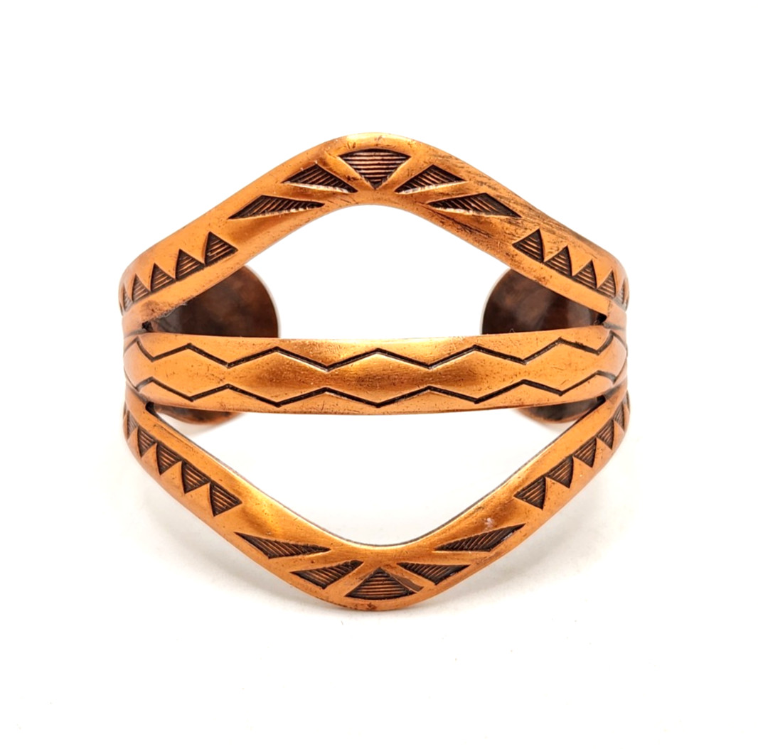 Southwestern Stamped Copper Graduated Split Cuff Bracelet, 6.25"