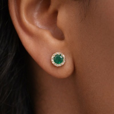 EFFY Smaragd Diamant Halo Ohrstecker 14K Gelbgold BH Punze