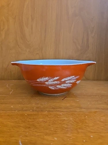 Vintage PYREX 442 Cinderella Bowl 1½ Pint Autumn Harvest Wheat 1970s Orange