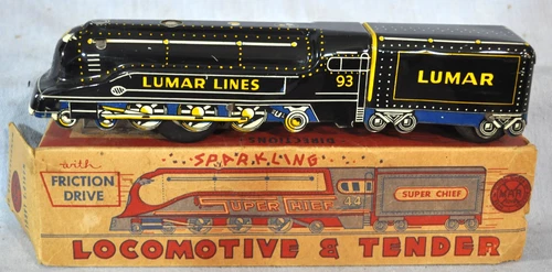 Marx Lumar Lines Tin Litho Wind-up Toy Train Railroad Steam Engine WORKS Vintage