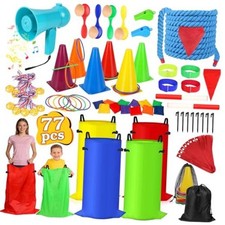 77 Pcs Potato Sack Race Bags, 8-in-1 Outdoor Carnival Games for Kids and