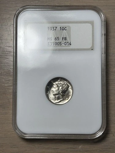 1937 Mercury Dime MS 65 FB Old NGC Gold Embossed Fatty Slab