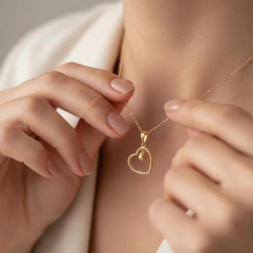Double Heart Gold Necklace – Minimalist Love Pendant, Elegant Everyday Jewelry - product listing photo