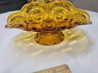 Vtg LE Smith Moon and Stars Amber Glass Footed  12"x 6" Fruit Bowl - MCM