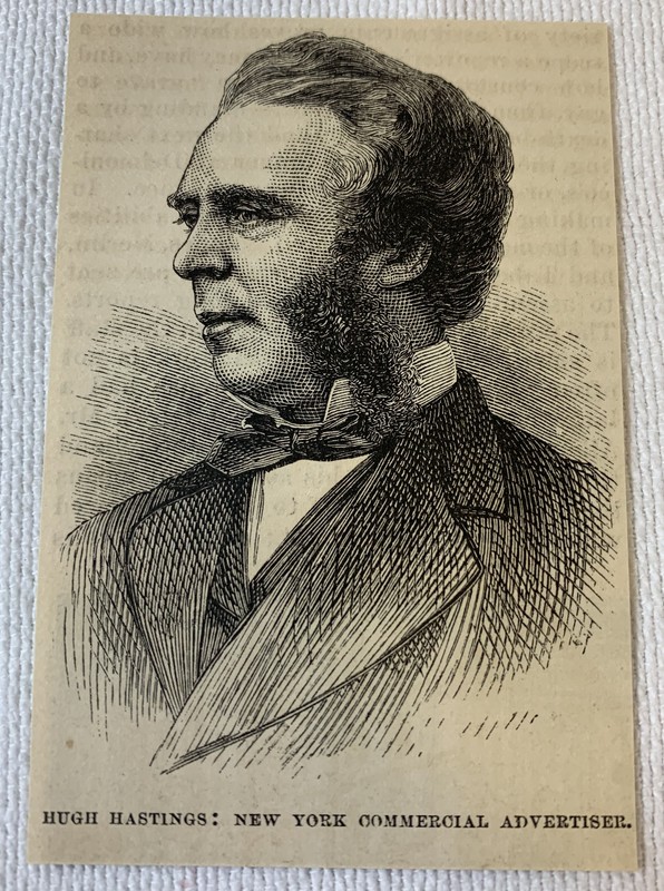 1877 small magazine engraving ~ HUGH HASTINGS New York Commercial Advertiser