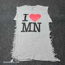 I Love MN Shirt Women Medium Gray Tie Side Crew Neck Cute Sleeveless Top Heart