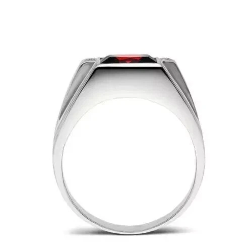 Men's 2Ct Princess Cut Lab Created Garnet Ring in 14K White Gold Plated - Image 3 of 4