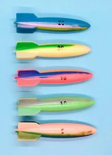 Lot of 5 Vintage 5" Mini Toypedo Swim Diving Toy Worth Different Points