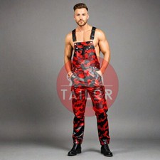 Traje Mono peto babero de cuero genuino rojo negro camuflaje para hombre