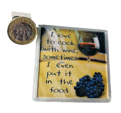 Kühlschrankmagnet Kochen mit Wein manchmal im Essen lustig Vintage ncb