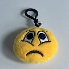 Emoji Key Chain Character Mood Sad Plush Yellow Round 2 inch w/ Backpack Clip
