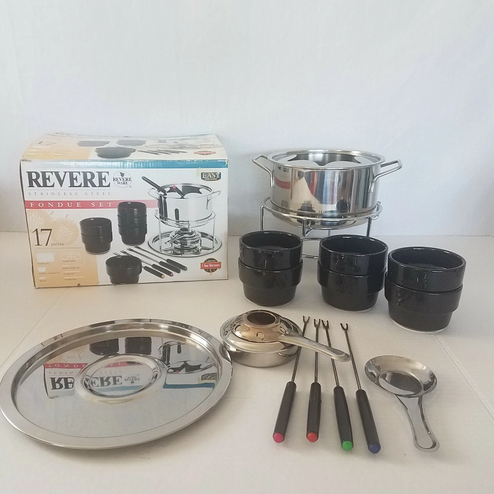 Revere Ware Fondue 17 Piece Set Stainless Steel in Box!