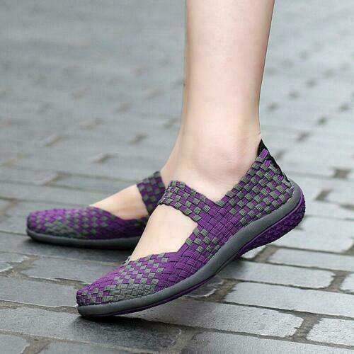 Women Slip On Walking Shoes Woven Elastic Mary Jane Flat Lightweight Fashion - Picture 15 of 20
