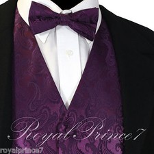 Deep Purple XS to 6XL Paisley Tuxedo Suit Dress Vest Waistcoat  Bow tie Wedding