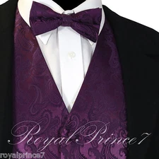 Deep Purple XS to 6XL Paisley Tuxedo Suit Dress Vest Waistcoat & Bow tie Wedding