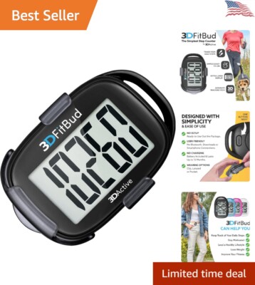 Simple & Precise Step Counter - Accurate & Motivates Fitness - Battery Included