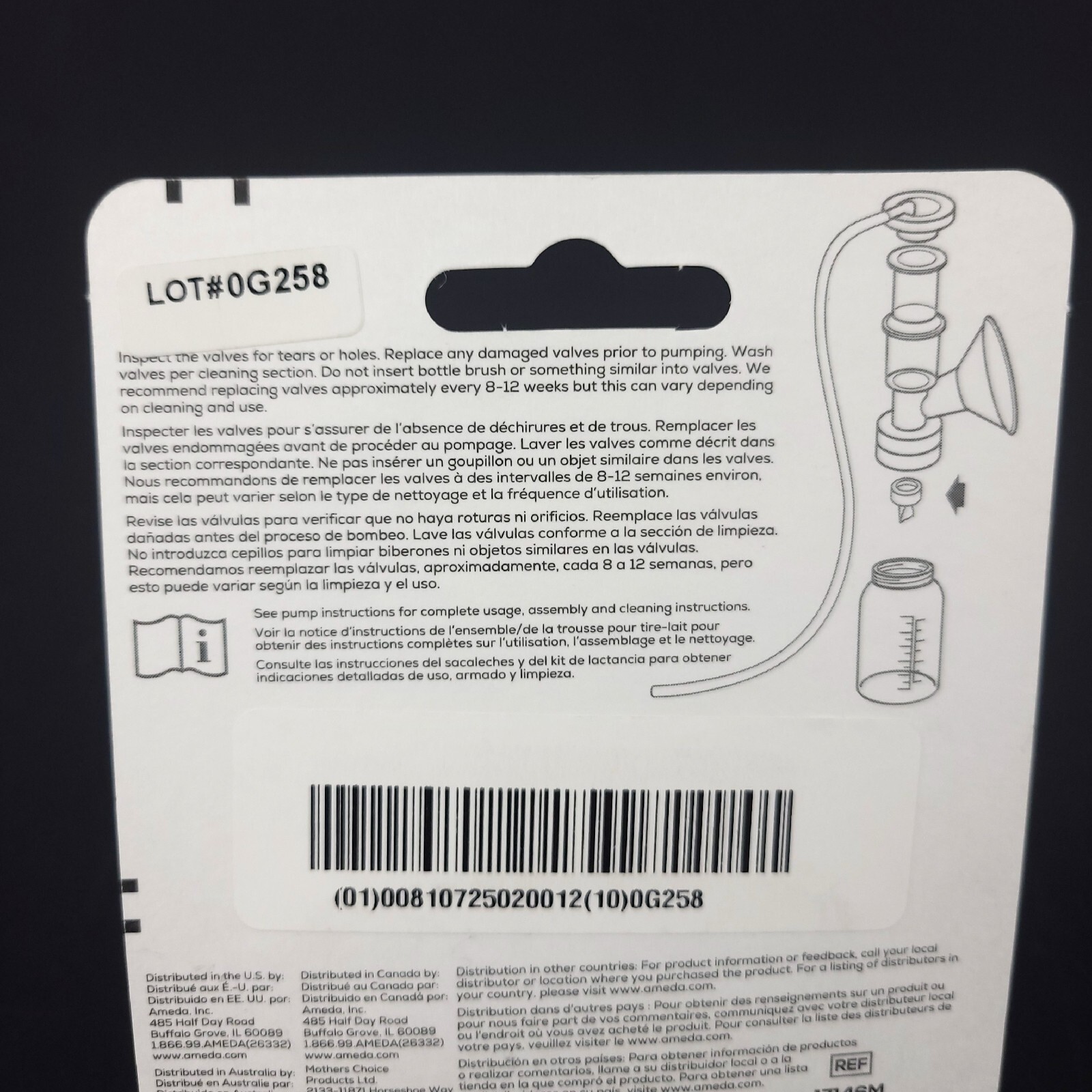 Ameda Breast Pump Valves Clear 1 Pair BPA Free New