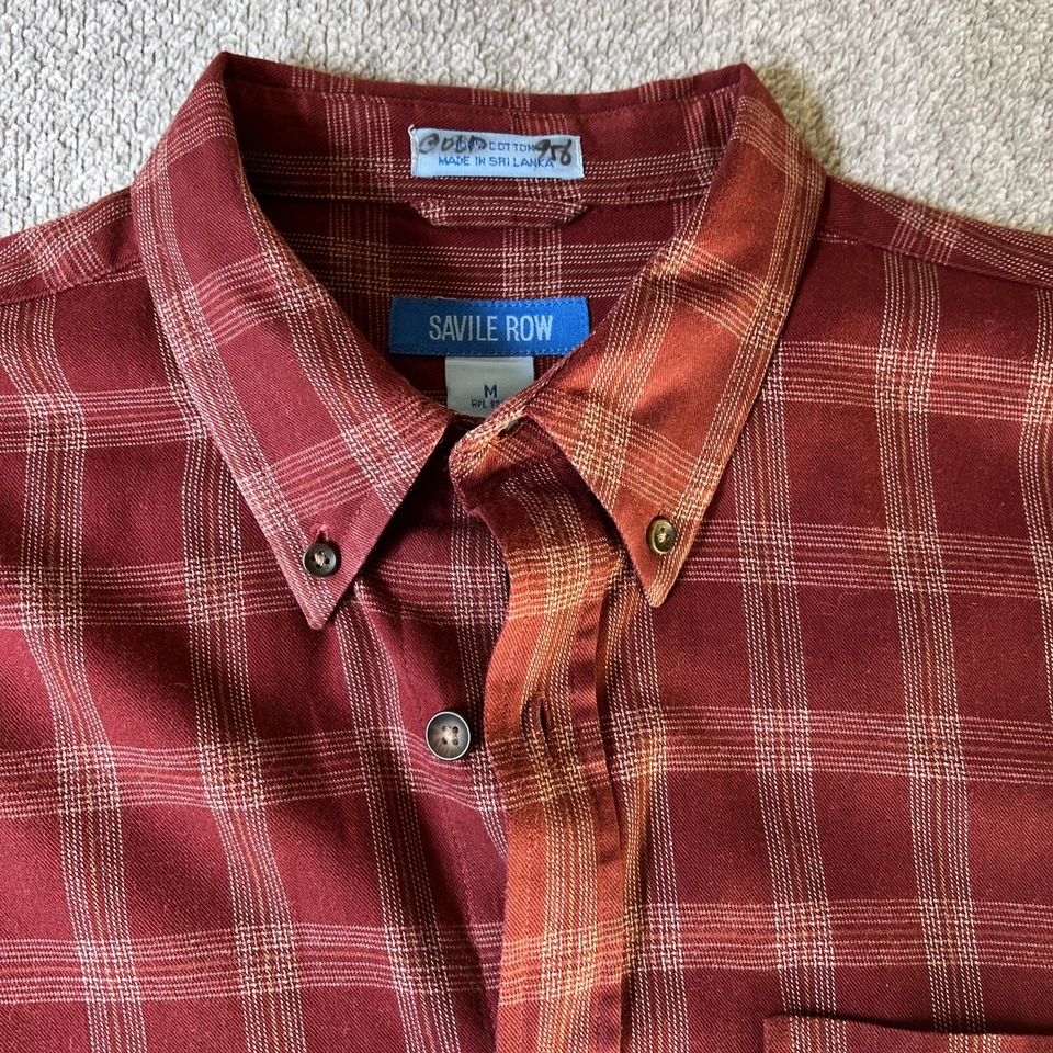 Savile Row Mens Shirt Maroon Plaid Button Up Collar Long Sleeve - Image 2 of 4