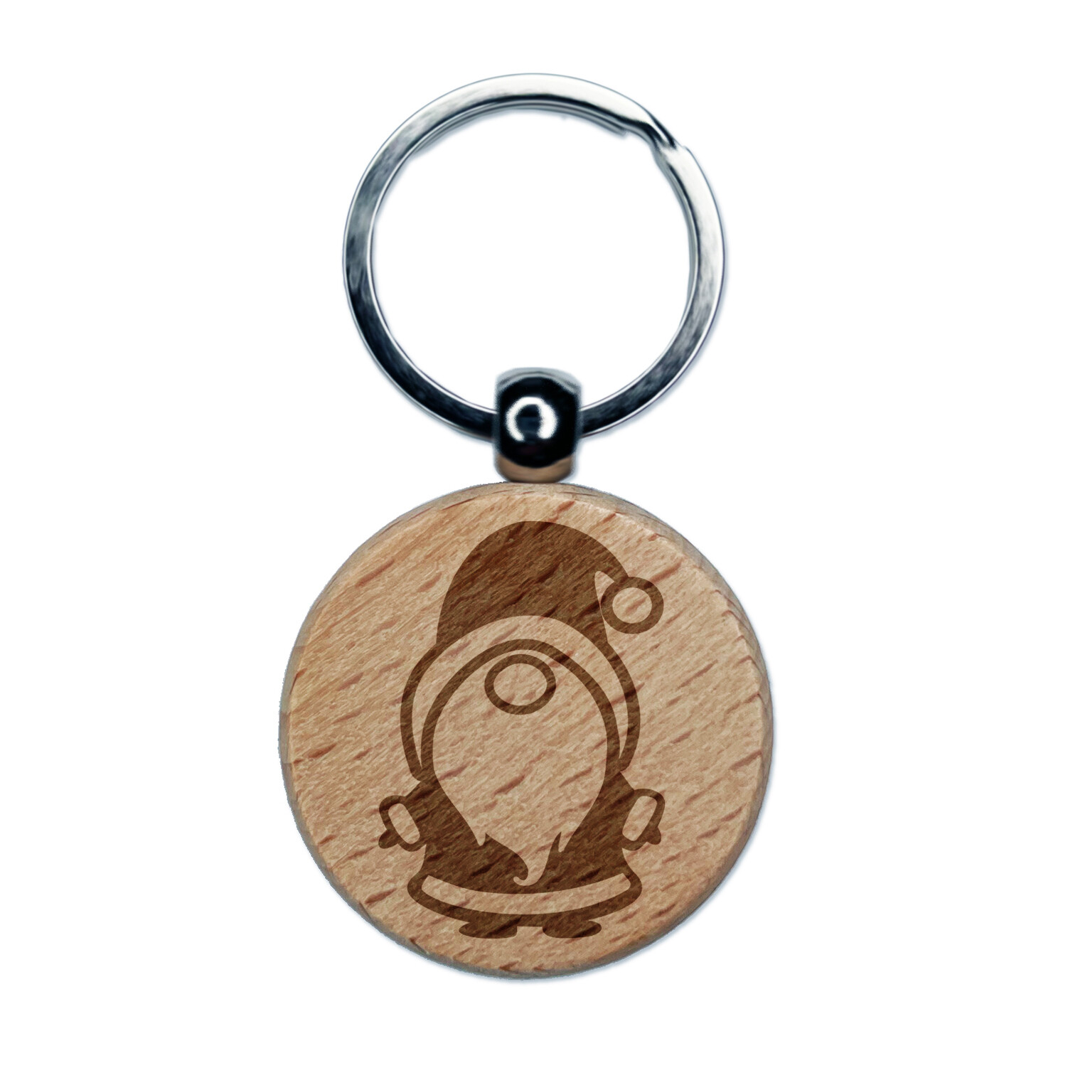 Santa Claus Christmas Gnome Engraved Wood Round Keychain Tag Charm
