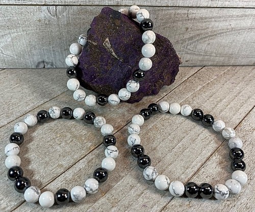 Fatigue Stress Relief Beaded Bracelet 3 Sizes Howlite Hematite Handmade 28474 - Picture 5 of 10