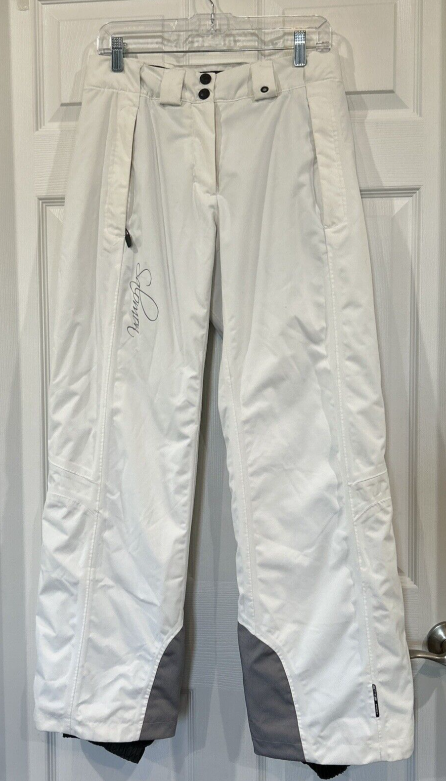Pantaloni da neve donna vintage Salomon bianchi e grigi soft shell sci snowboard M