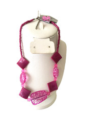 NWT Fashion Jewelry Women's Drop Earrings and Necklace Gift Set Pink Acrylic