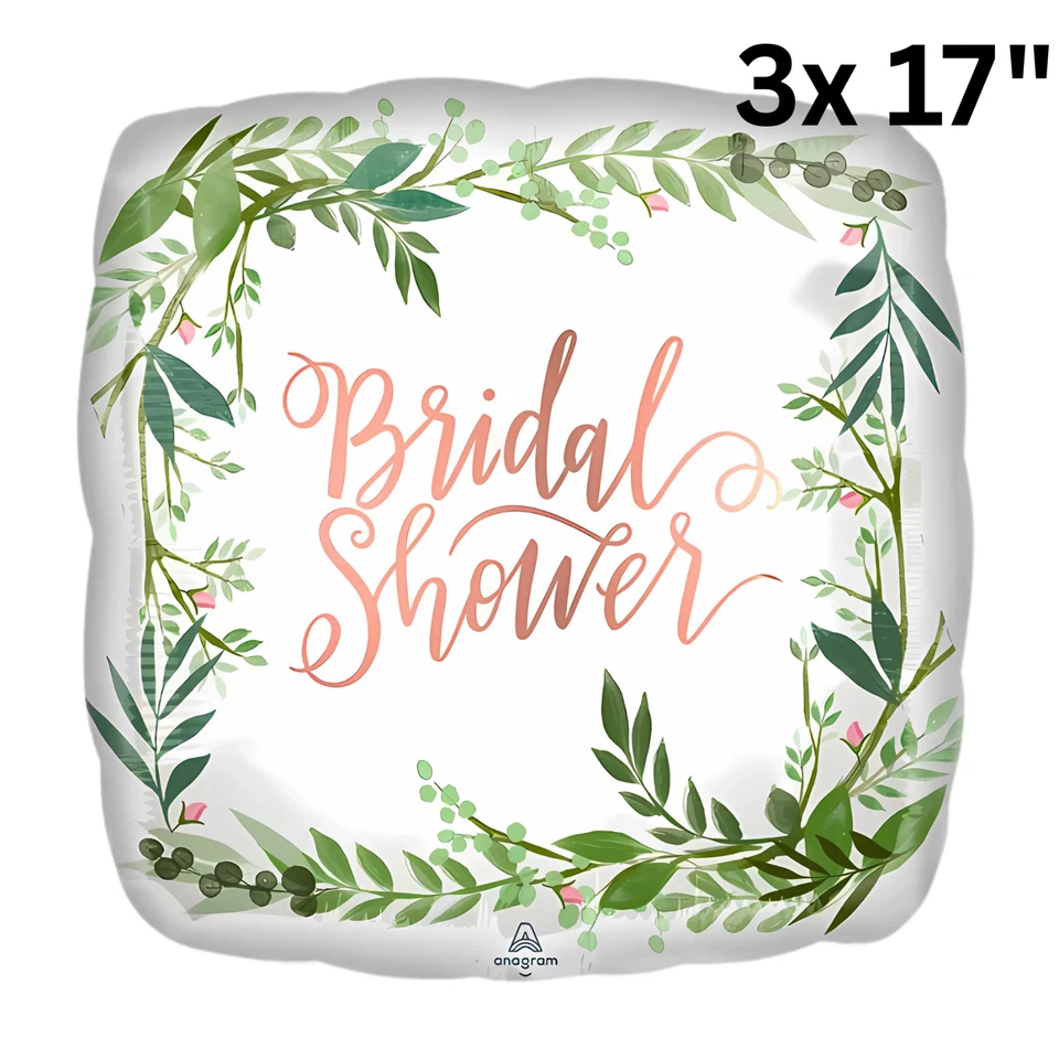 Love and Leaves Bridal Shower Balloons 3 Pack 17 Inch Foil Wedding Party Decor - Image 2 of 3