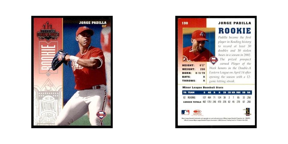 2003 Donruss Champions Jorge Padilla Baseball Cards #198 - Image 3 of 3