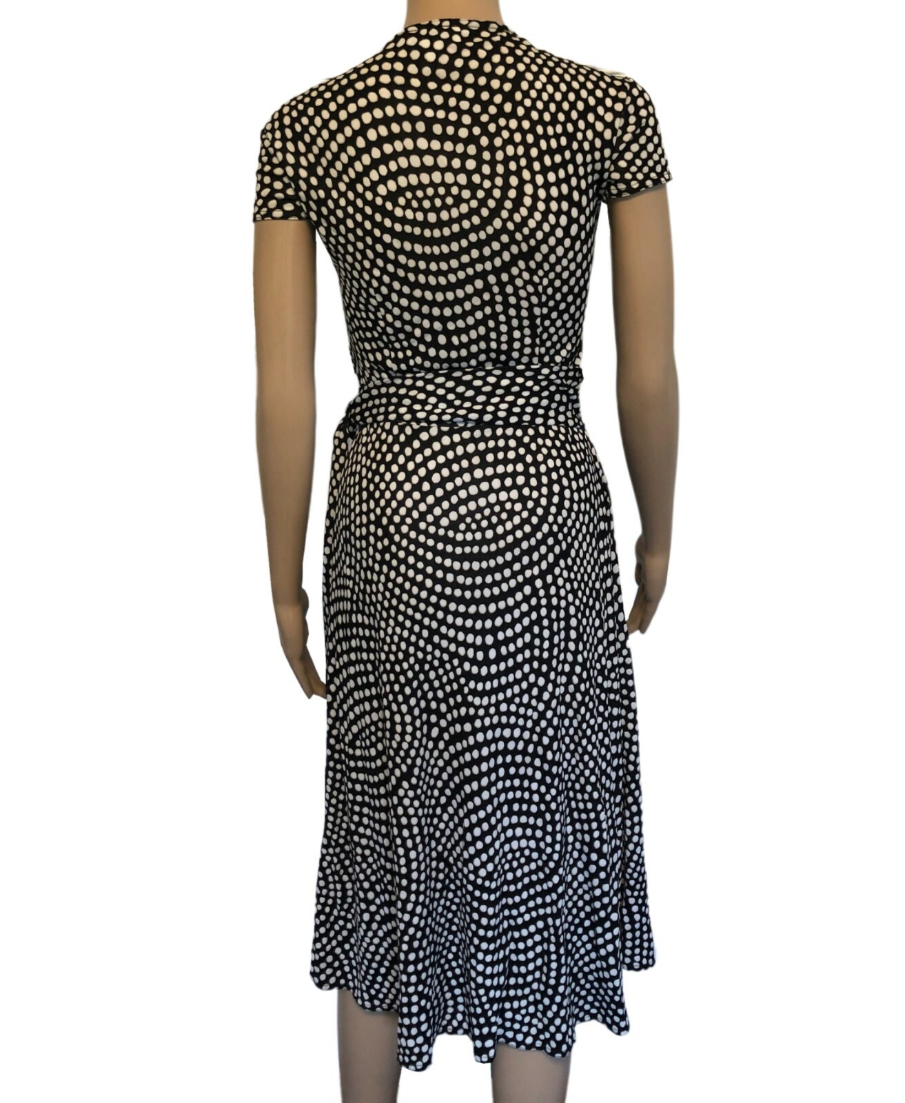 vtg TALBOTS womens Fit N Flare Dress 2P Rayon Travel Knit Black White Polka Dot