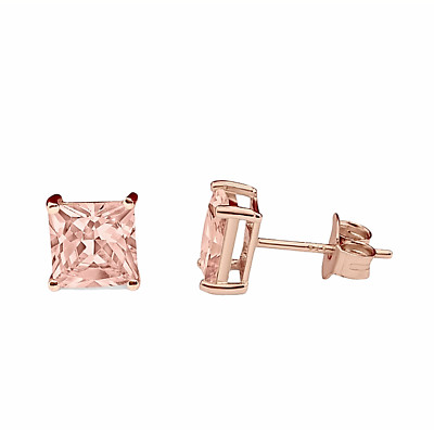 2 ctw. Pfirsich Morganit Prinzessin Ohrstecker - 14 Karat Rosévergoldet Silber