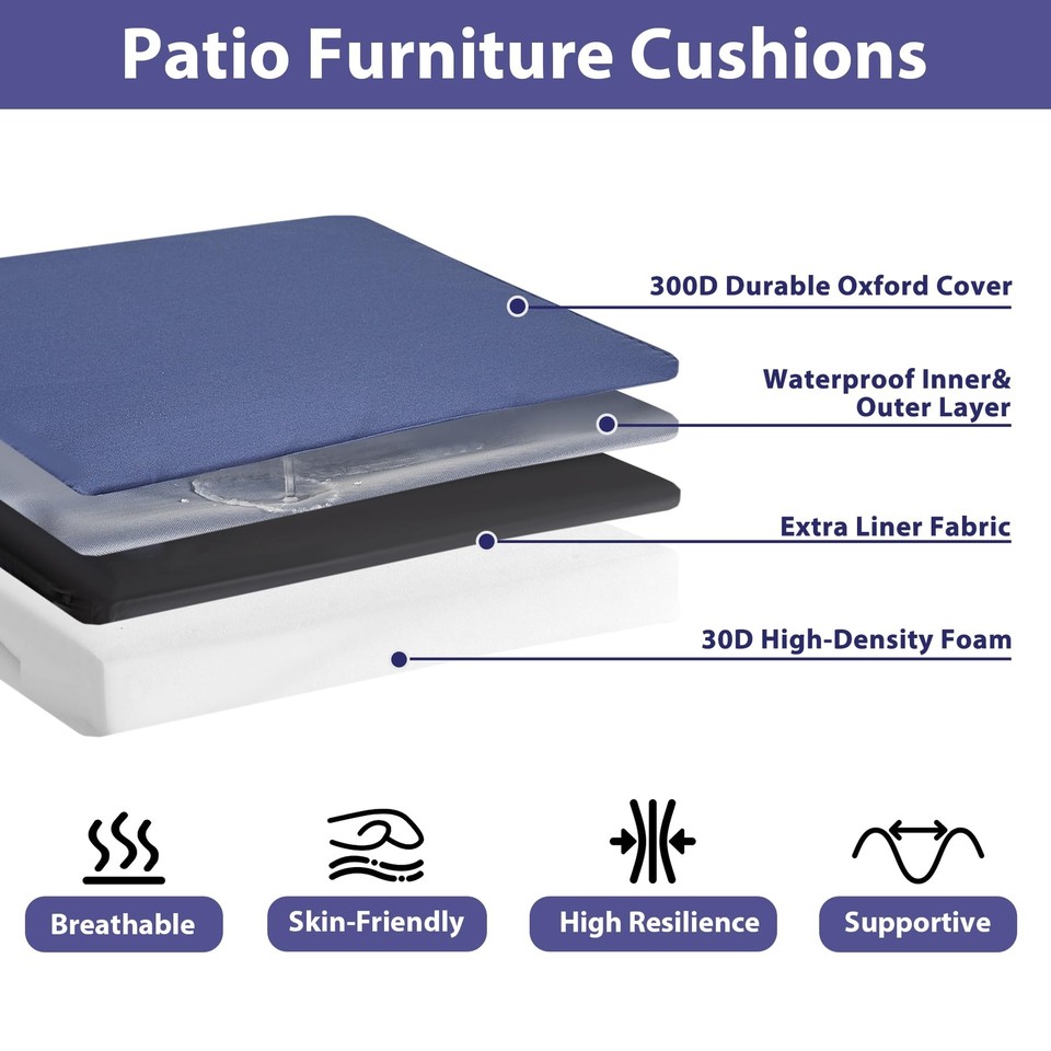 Outdoor Chair Cushions Set of 4，Waterproof Outdoor Seat Cushions for