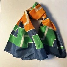 VTG Paoli Geometric Scarf 60s 70s Japan 100% Acetate Navy Yellow White Green 27”