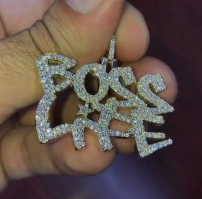 4Ct Round Cut Simulated Diamond Men BOSS LIFE Pendant 2'' 14K Yellow Gold Plated